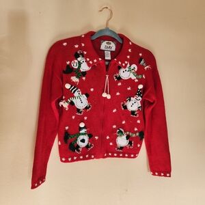 Vintage Tiara Festive Red Snowman Kids Cardigan